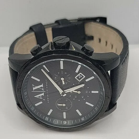 Armani Exchange AX2098 Men's Black Leather Analog Dial Quartz Wrist Watch BC463